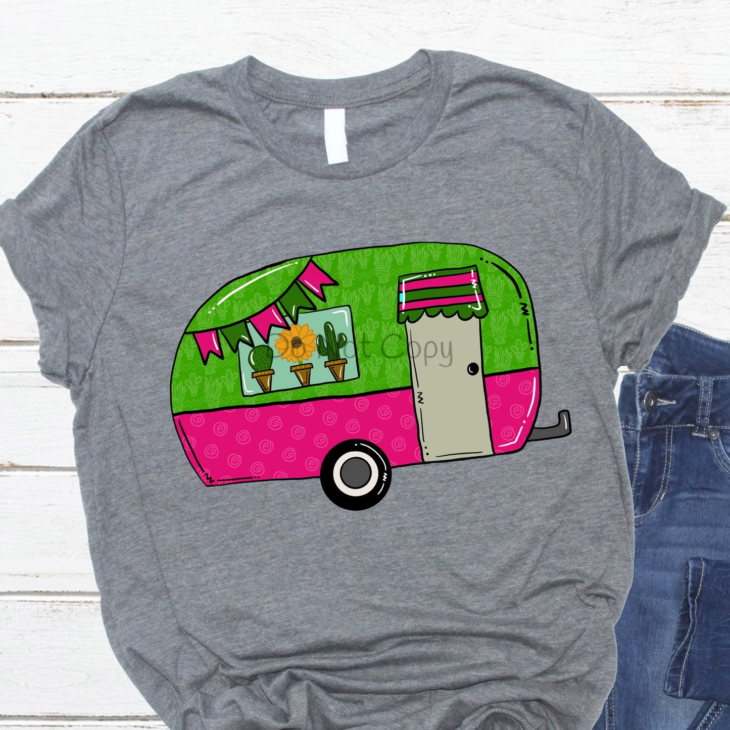 Green pink cactus camper-DTF