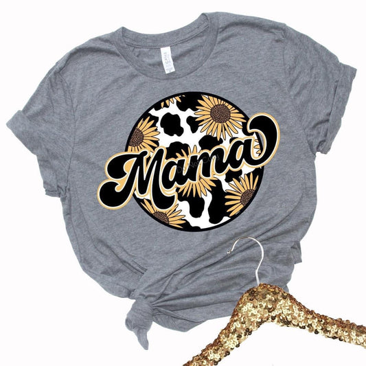 Mama circle with cow print and flowers-DTF