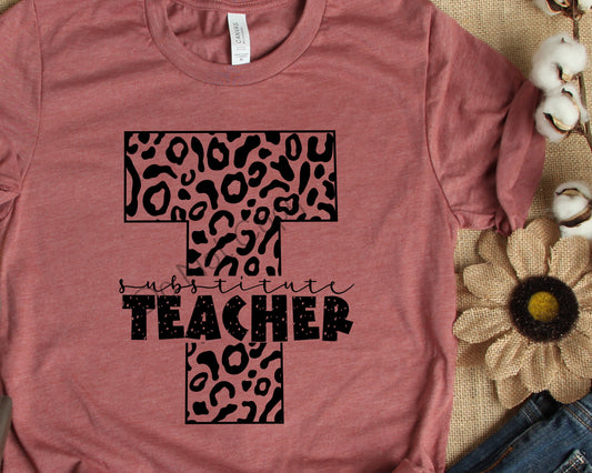 School single color leopard substitute teacher-DTF