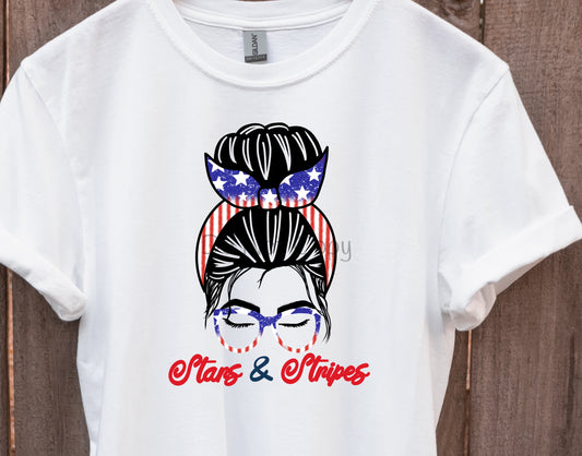 Stars & stripes messy bun-DTF