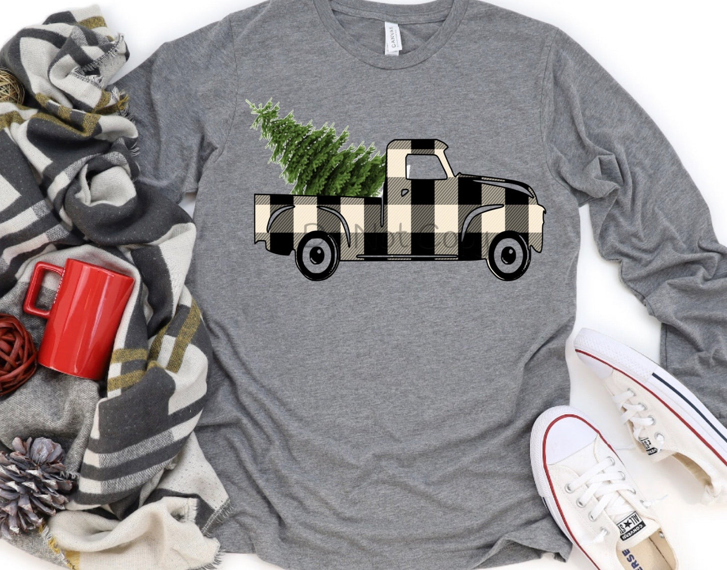 Black plaid truck tree in back-DTF