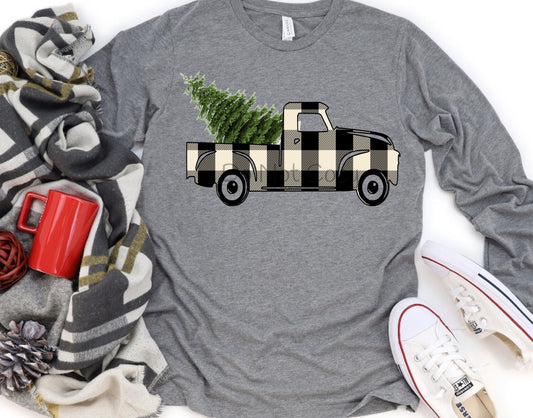 Black plaid truck tree in back-DTF