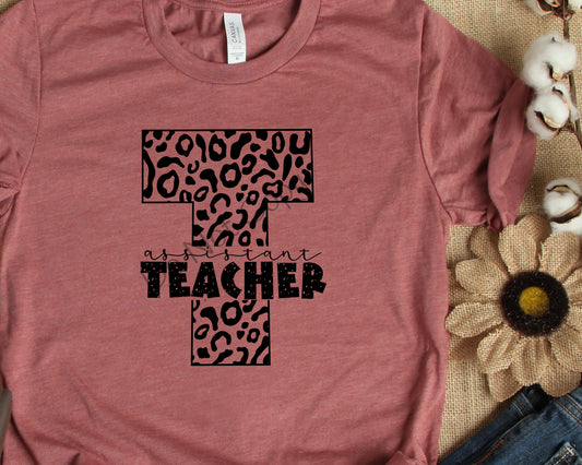 School single color leopard assistant teacher -DTF