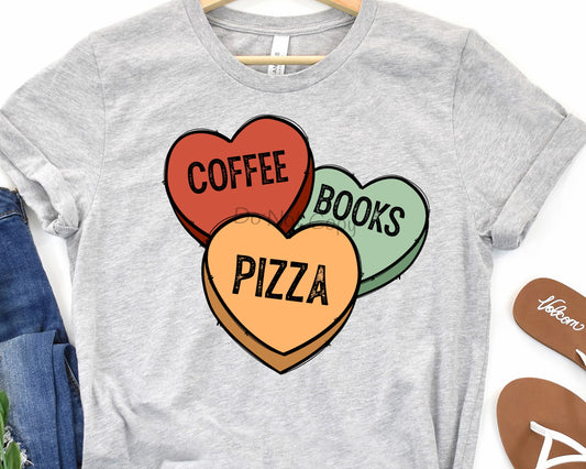 Coffee books pizza hearts-DTF