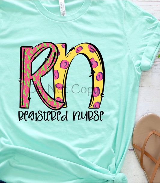 RN multi colored registered nurse DTF