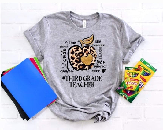 Third grade teacher leopard apple-DTF