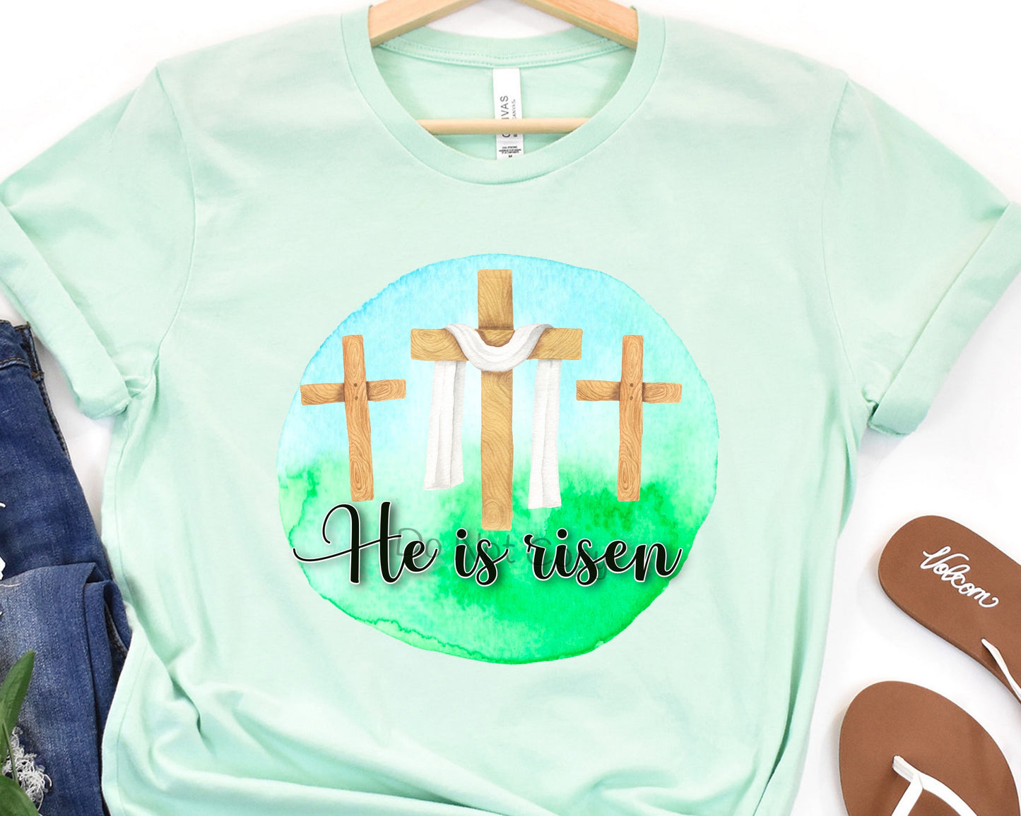 He is risen 3 crosses round-DTF