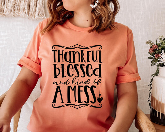 Thankful blessed and kind of a mess-DTF