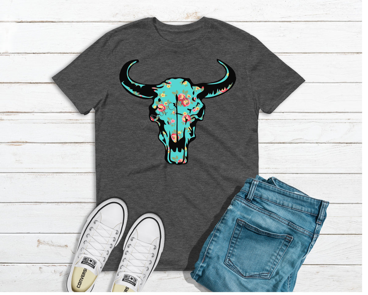 Teal cow skull - DTF
