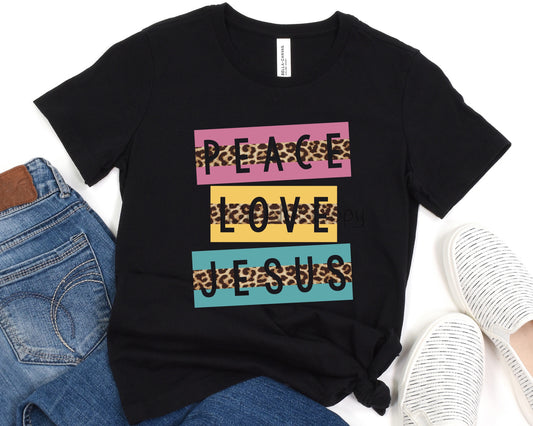 Peace love Jesus blocks leopard-DTF