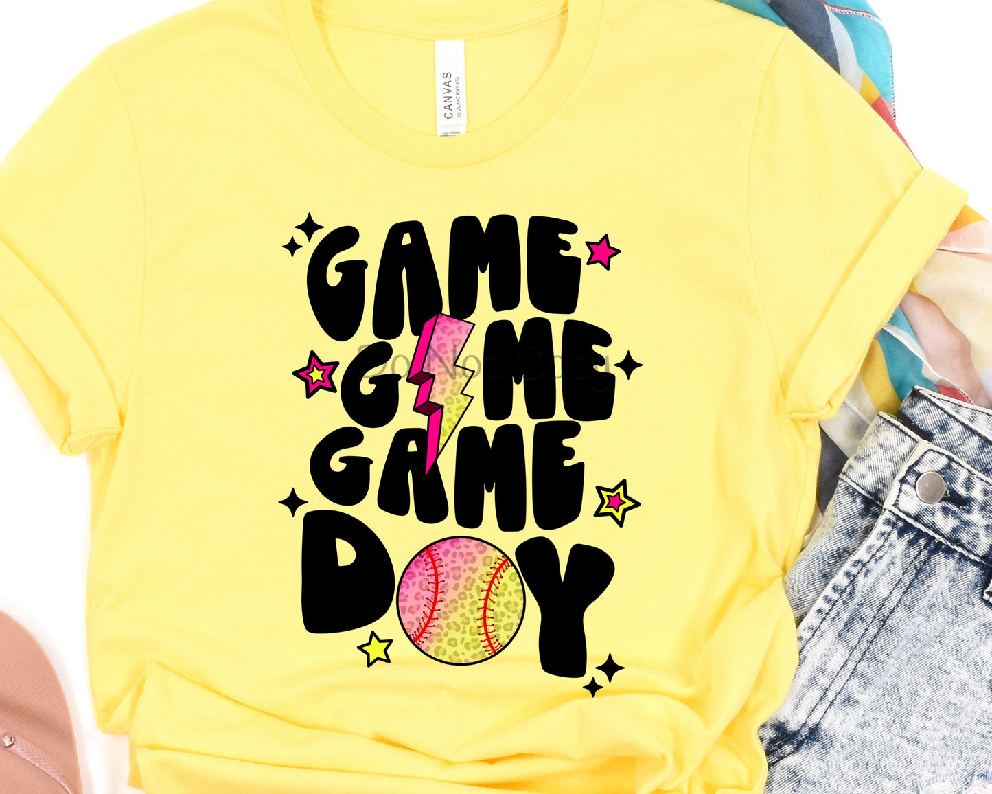 Game day softball pink yellow-DTF