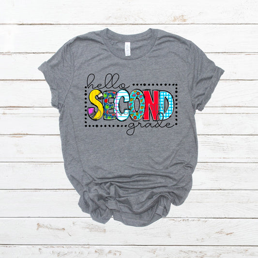 Hello second grade multi colored- DTF