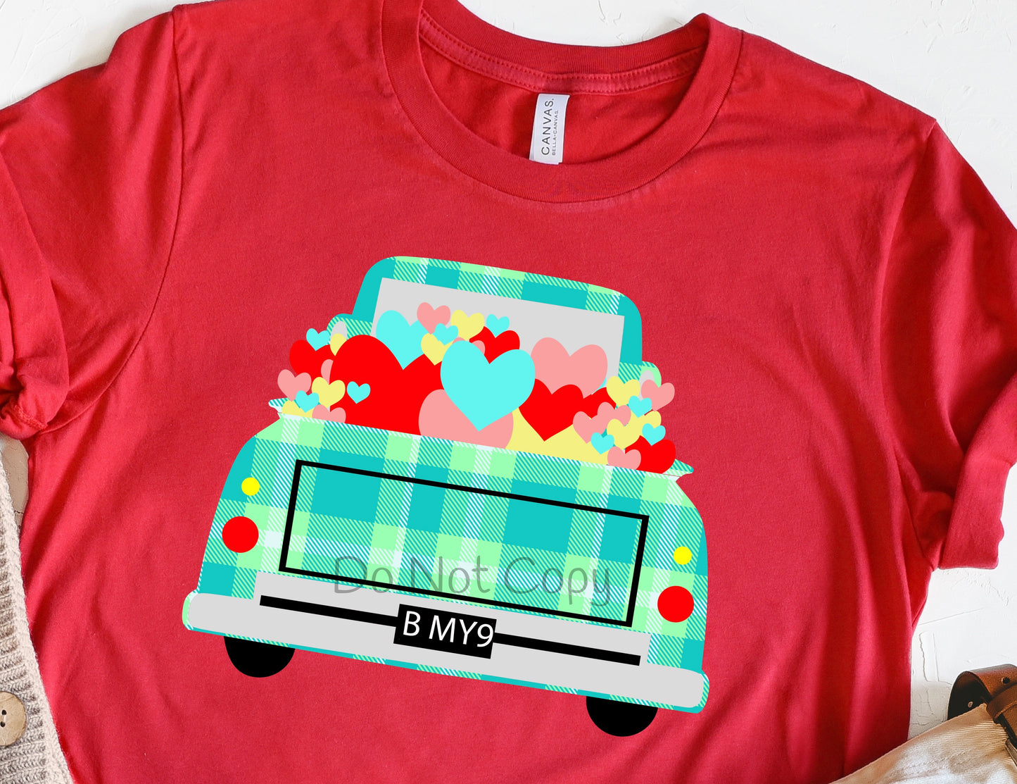 Hearts back green blue plaid truck-DTF