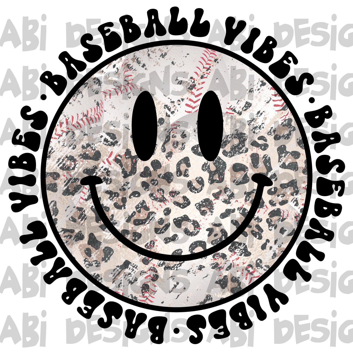 Baseball vibes happy face leopard -DTF