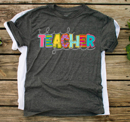 Third grade Teacher funky letters - DTF