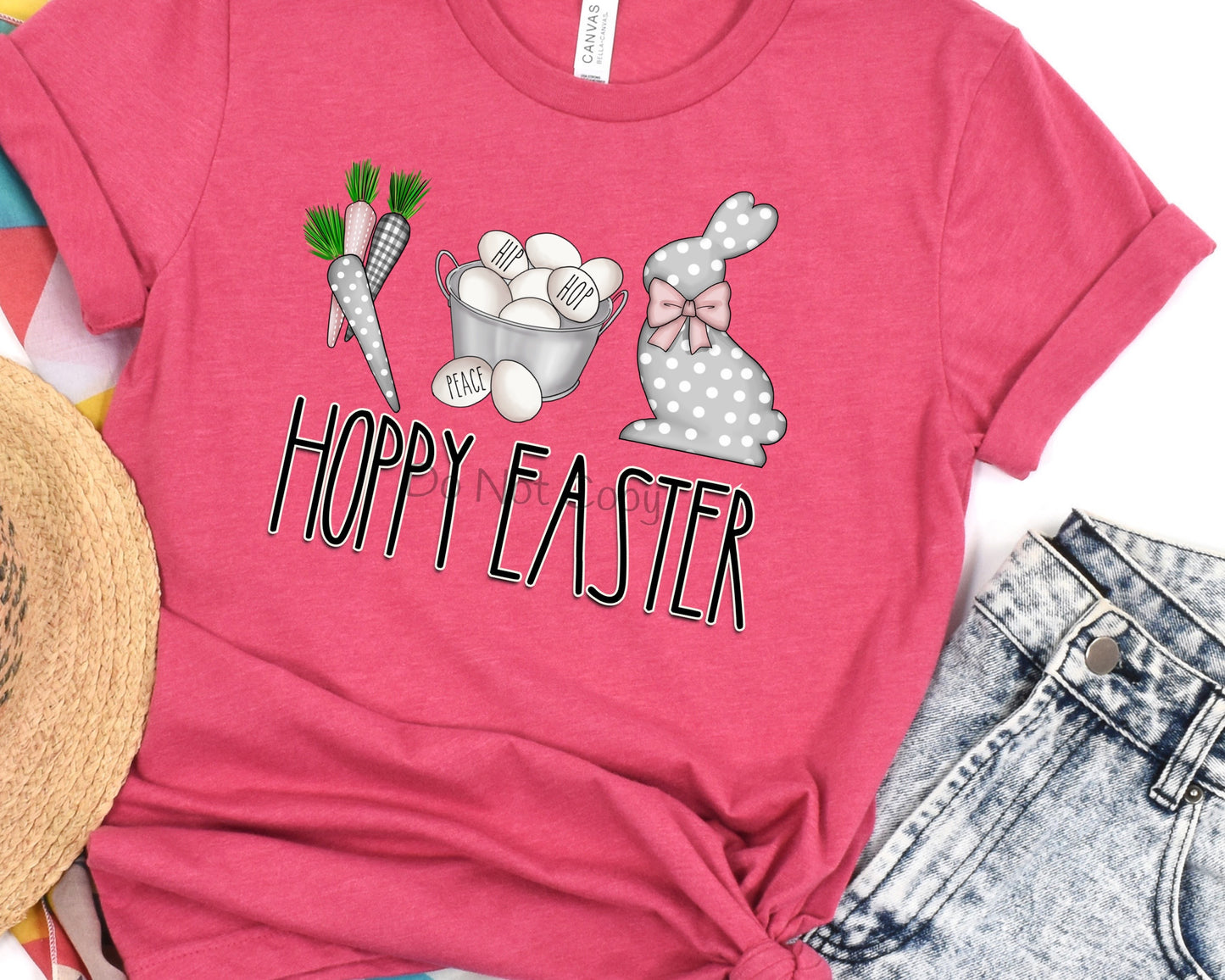 Hoppy Easter gray dot bunny carrot-DTF