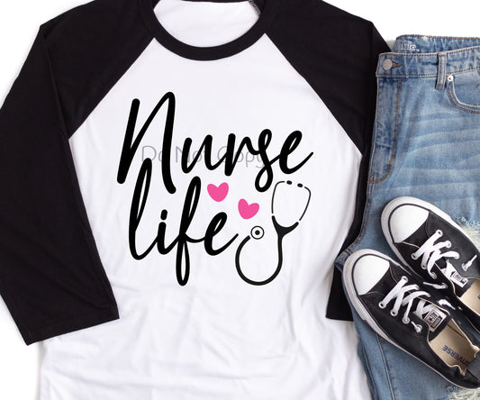 Nurse life hearts stethoscope-DTF