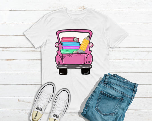 Pink truck with school supplies -DTF