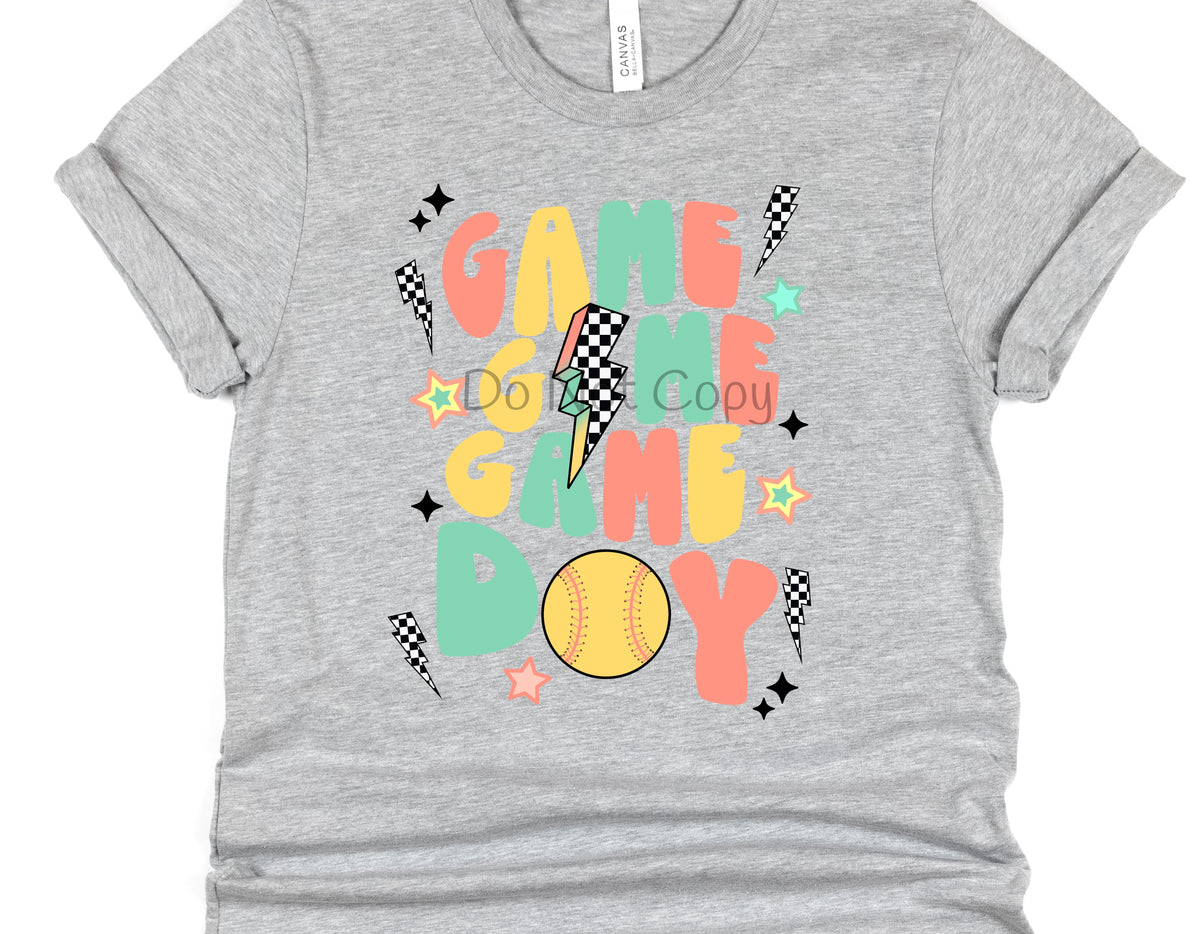 Game day softball checkered bolt-DTF