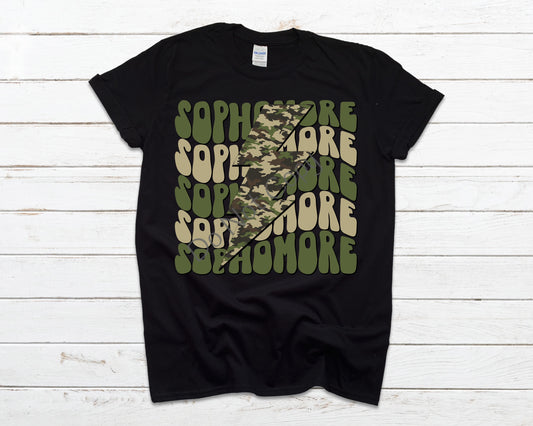 Sophomore camo lightning bolt-DTF