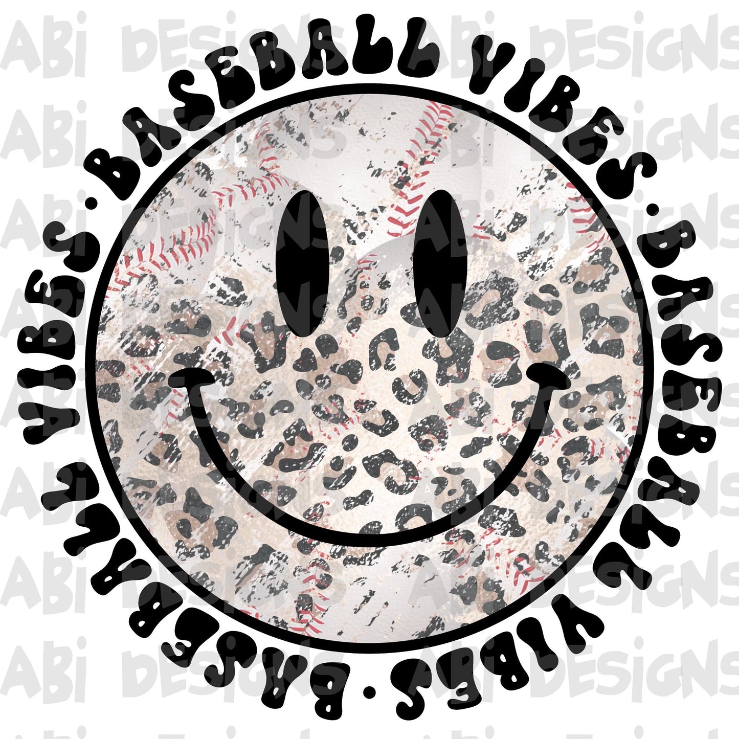 Baseball vibes Smiley face leopard - Sublimation