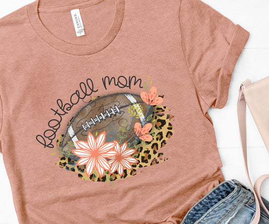 Football mom words above ball flowers-DTF