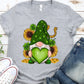 Gnome sunflowers holding green heart -DTF