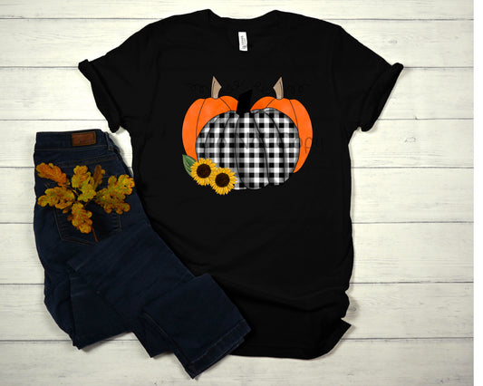 Plaid black pumpkin sunflower DTF