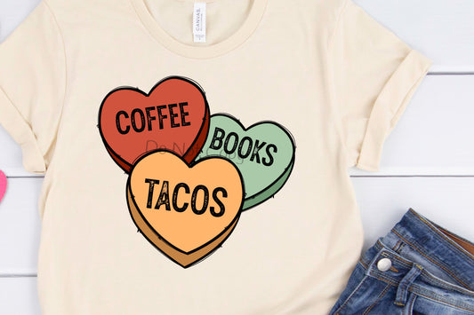 Coffee books tacos hearts-DTF