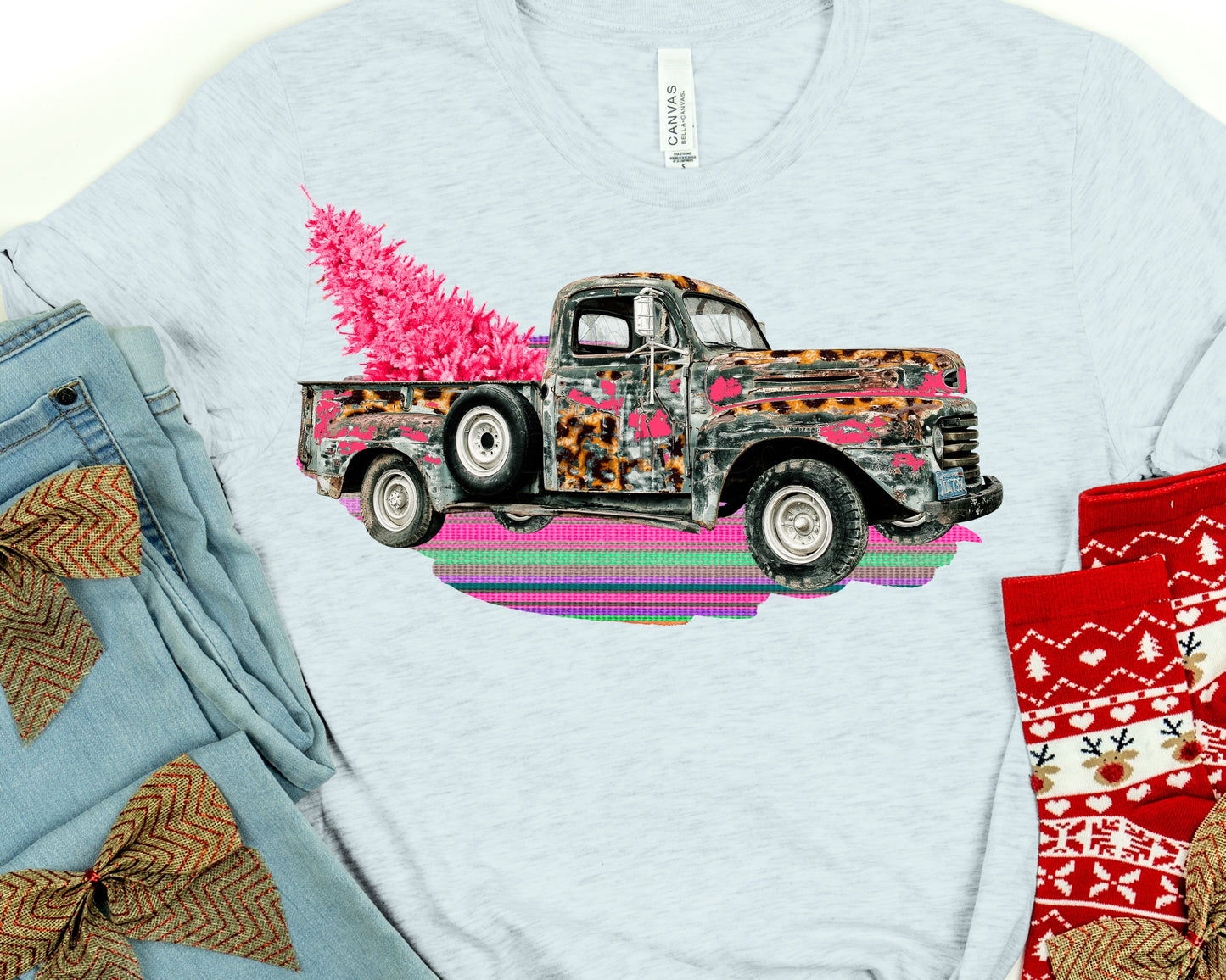 Pink leopard truck pink tree-DTF