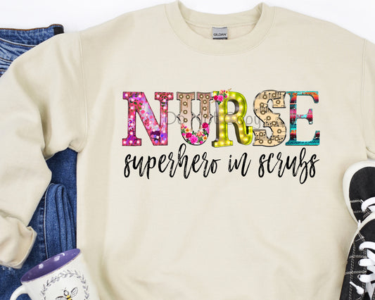 Nurse superhero in scrubs-DTF