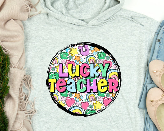 Lucky teacher charms circle-DTF