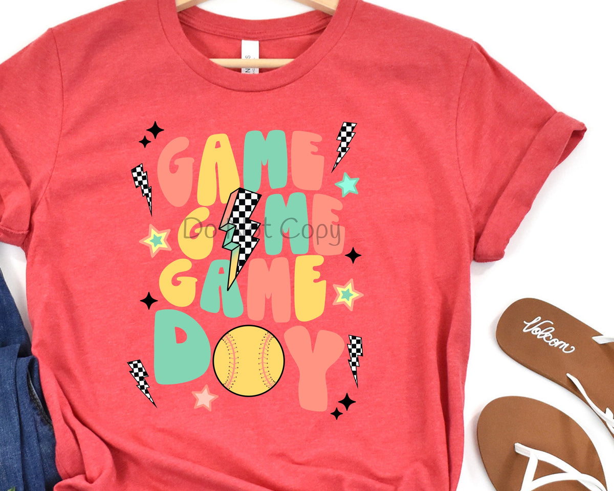 Game day softball checkered bolt-DTF