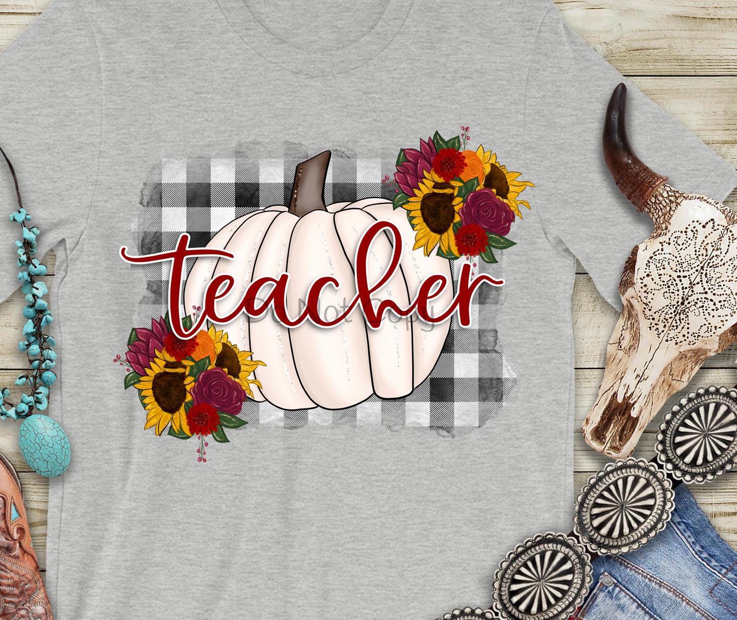 Teacher white pumpkin -DTF