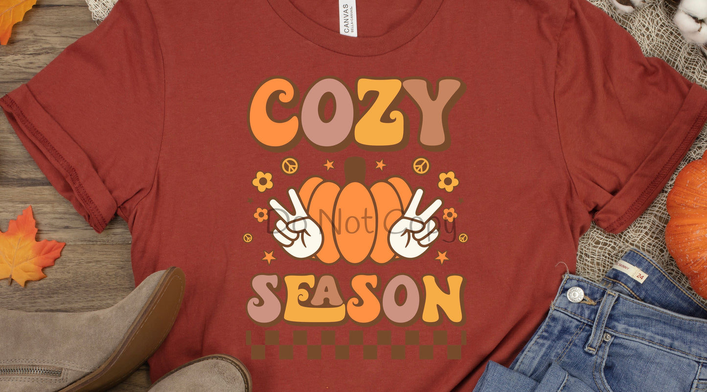 Cozy season pumpkin hand peace signs-DTF