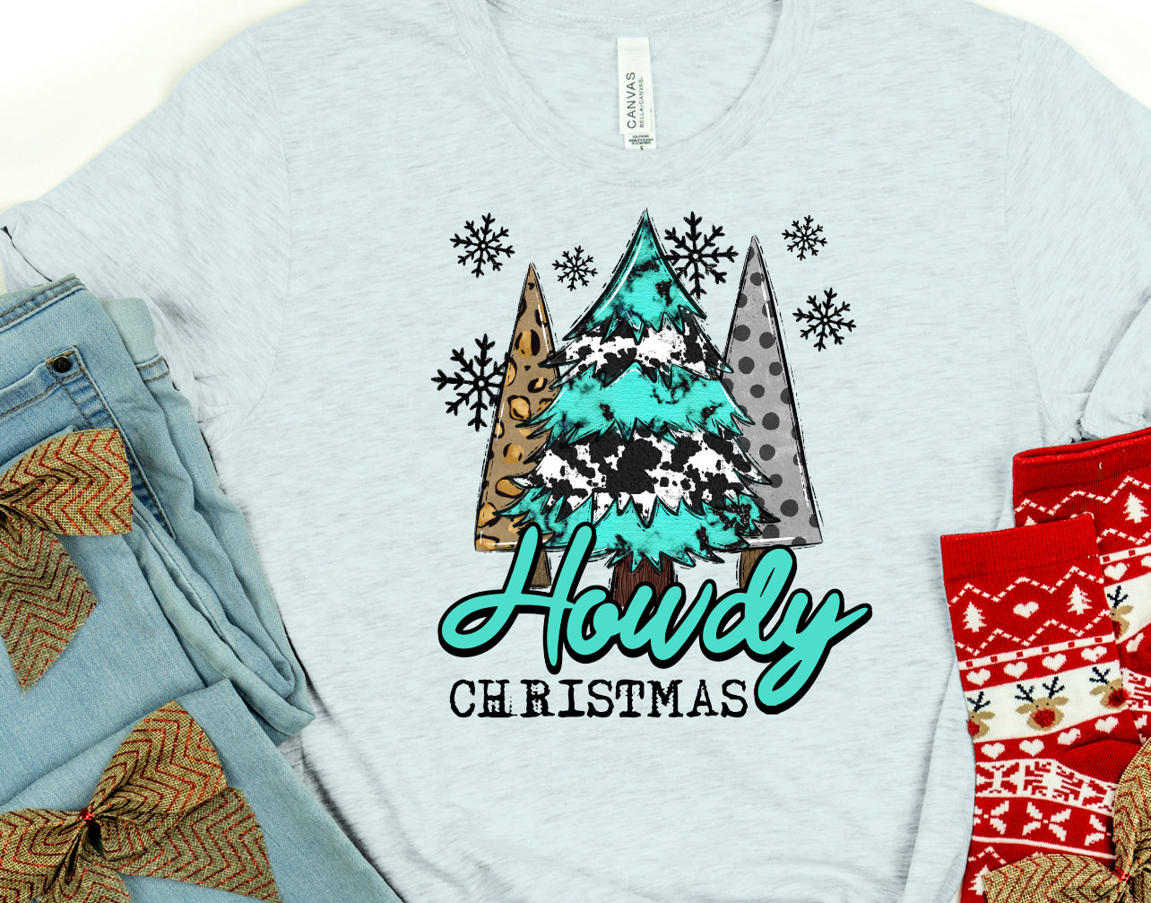 Howdy Christmas turquoise trees-DTF