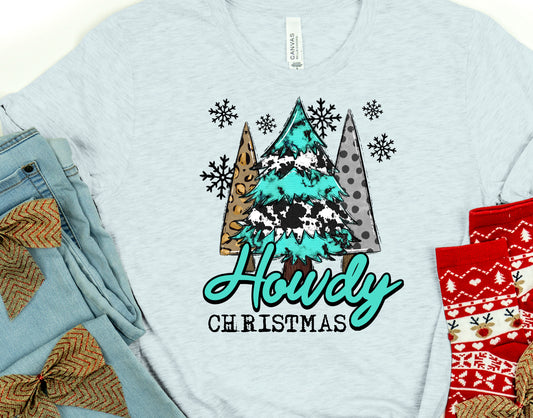 Howdy Christmas turquoise trees-DTF