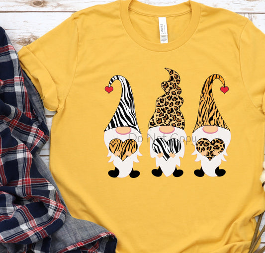 3 gnomes animal print DTF