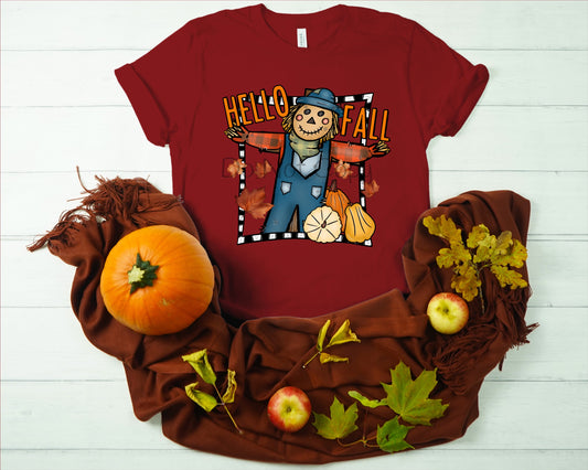 Hello fall scarecrow words top-DTF