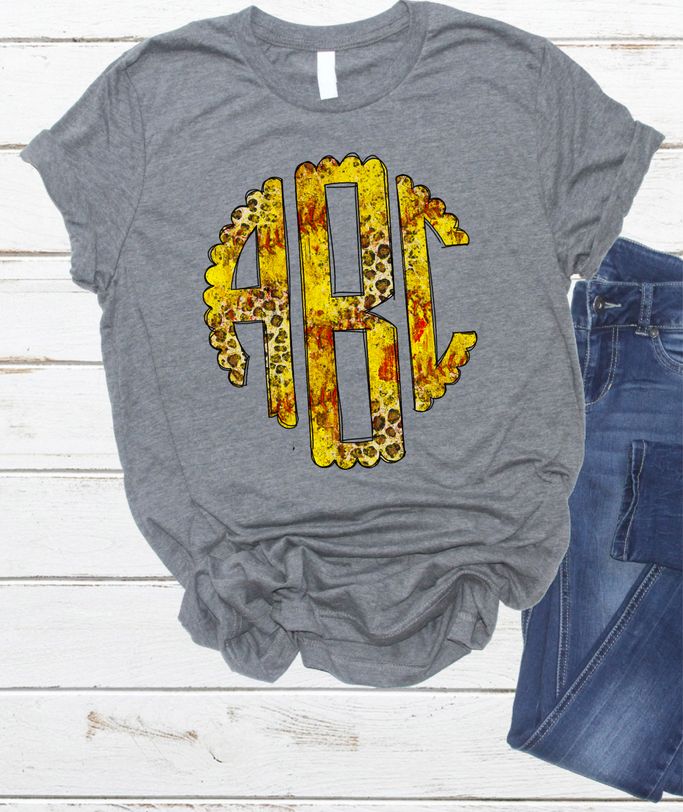 Grunge Softball Monogram  -DTF