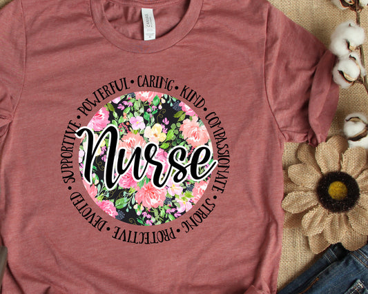 Nurse powerful caring floral-DTF