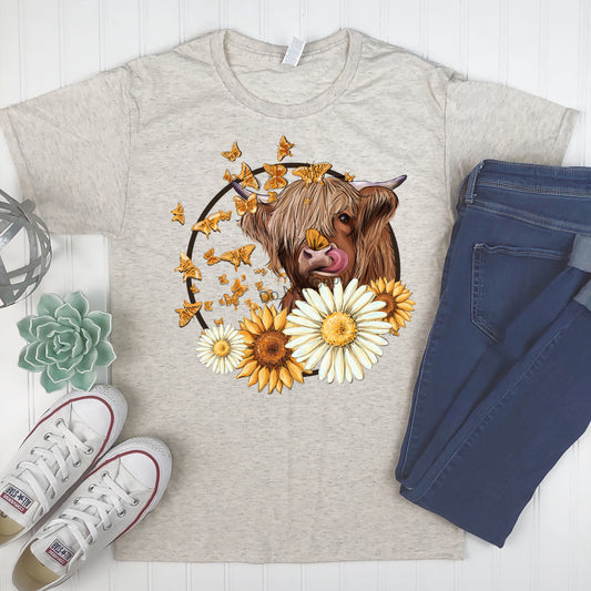 Cow with sunflowers, daisy’s, & butterfly’s -DTF