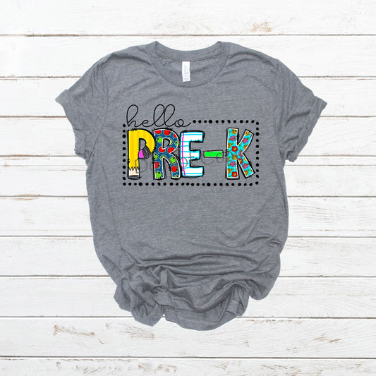 Hello Pre-K multi colored- DTF