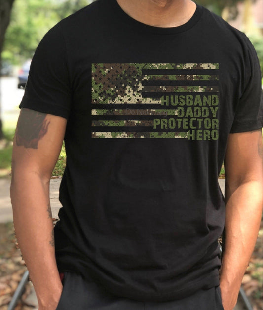 Husband daddy protector hero camo flag - DTF