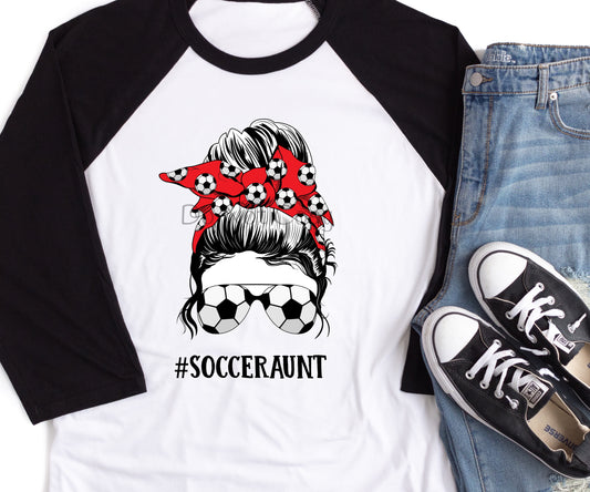 Messy bun soccer aunt red bandana-DTF