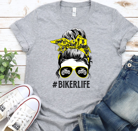 Messy bun biker life yellow bandana-DTF