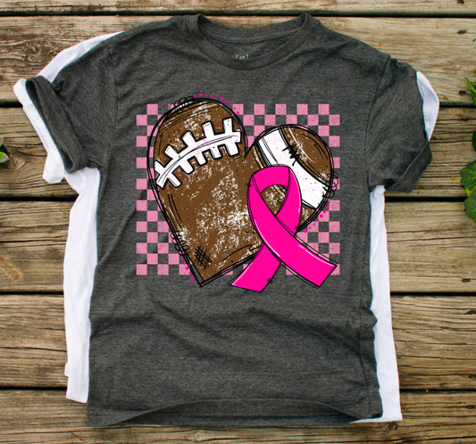 Football heart breast cancer ribbon-DTF