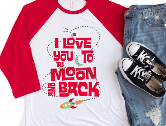 I love you to the moon and back red letters-DTF