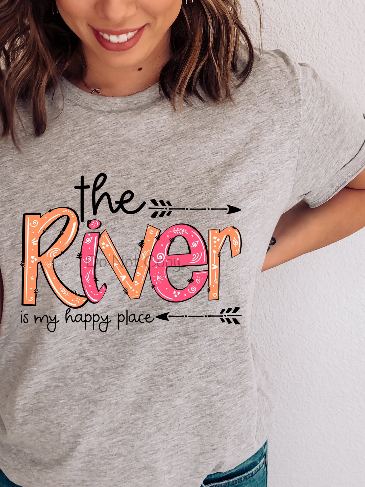 The river is my happy place orange pink -DTF