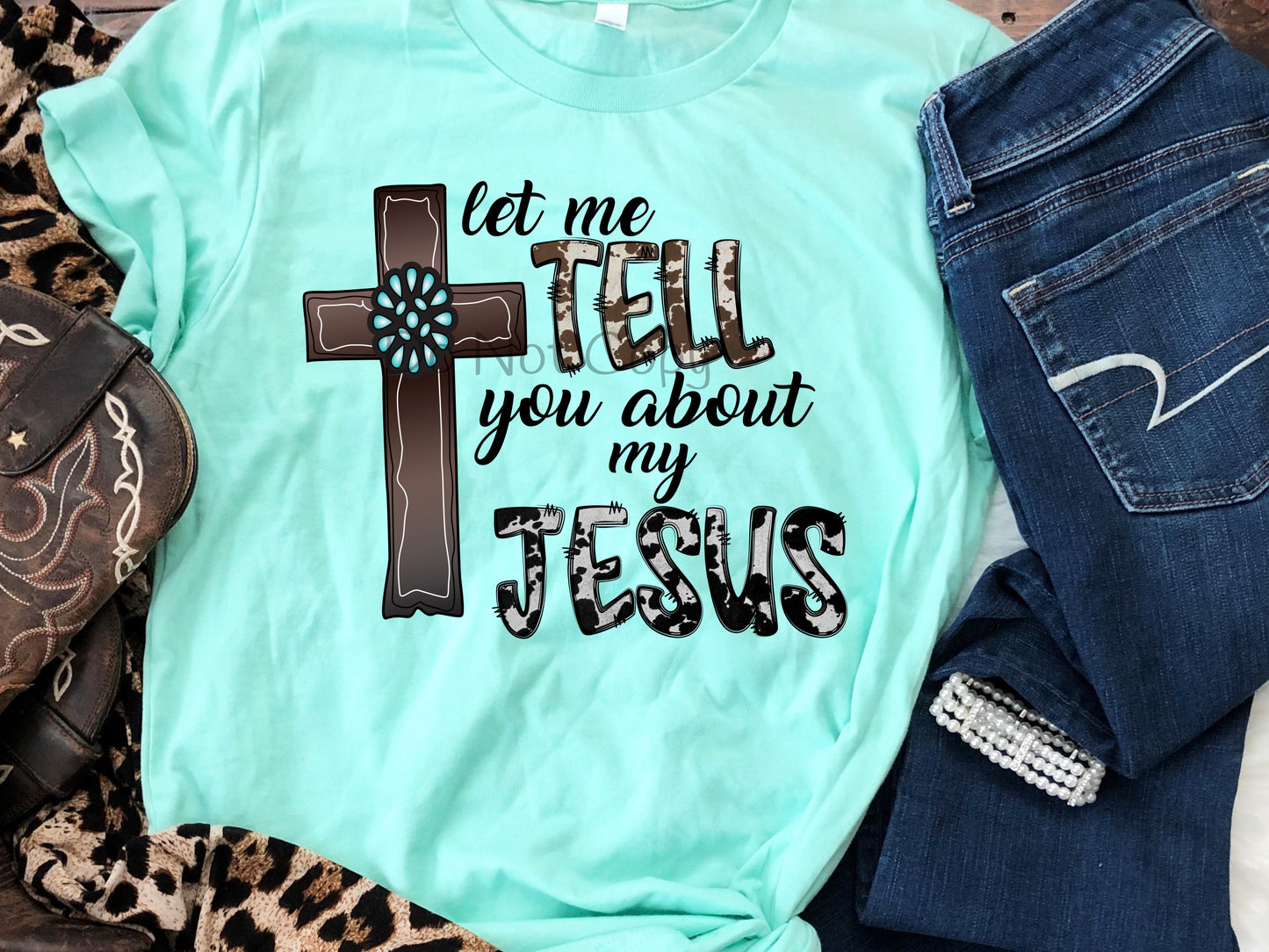 Let me tell you about my Jesus cross turquoise gem-DTF